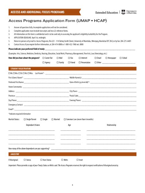 Fillable Online Extended Cc Umanitoba Access Programs Application Form