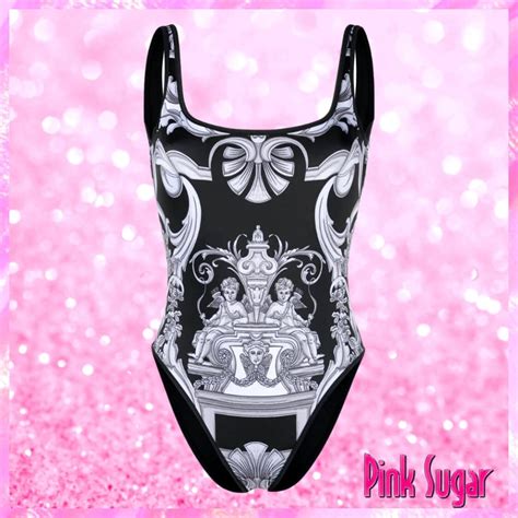 Versace Baroque Print Reversible Swimsuit Black Pink Sugar Bikini