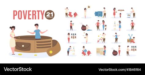 Poverty flat icon set Royalty Free Vector Image