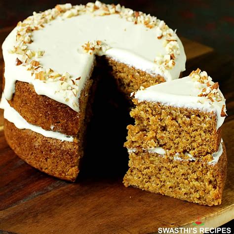 Eggless Carrot Cake Recipe Swasthis Recipes