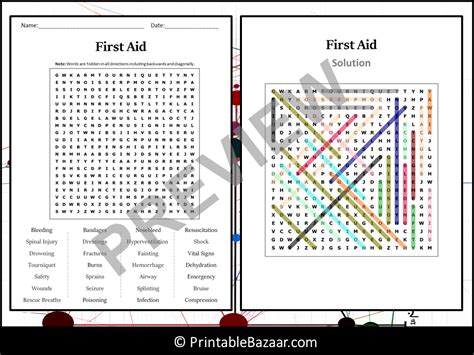 First Aid Word Search Puzzle Worksheet Activity Teaching Resources