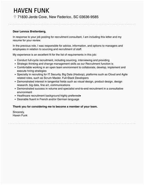 Recruitment Consultant Cover Letter Velvet Jobs