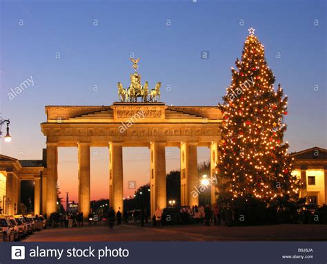 Germany Berlin Parisian Place Brandenburg Gate Christmas Tree Stock