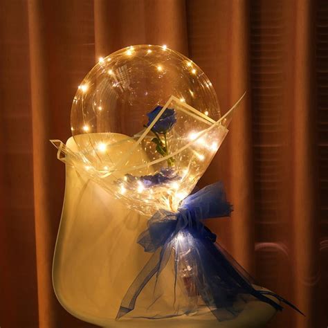 Hamlinson Led Luminous Balloon Rose Bouquet 20 Inch Clear Bobo Balloons With Lights And Flower