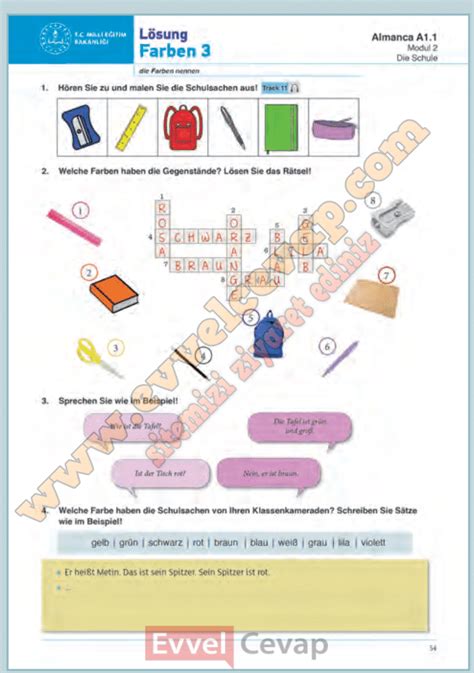 9 Sınıf Almanca Beceri Temelli Etkinlik Kitabı Cevapları Sayfa 54