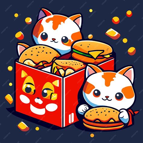 Premium Vector Fast Food Cat A Box Of Cute Nuggets That Are Shap