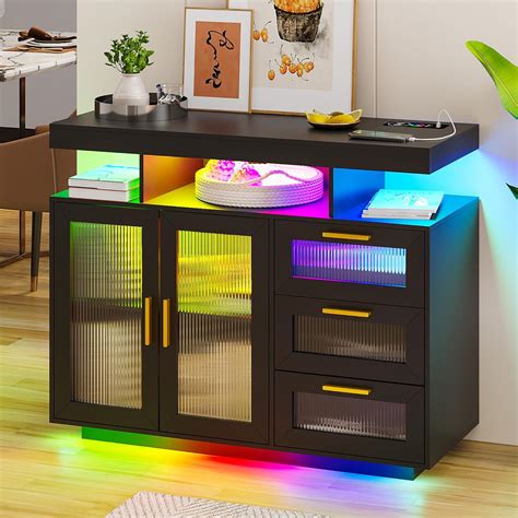 Skktkt Rgb Led Coffee Bar Cabinet With Auto Sensor Flow