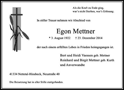 Alle Traueranzeigen für Egon Mettner trauer rp online de