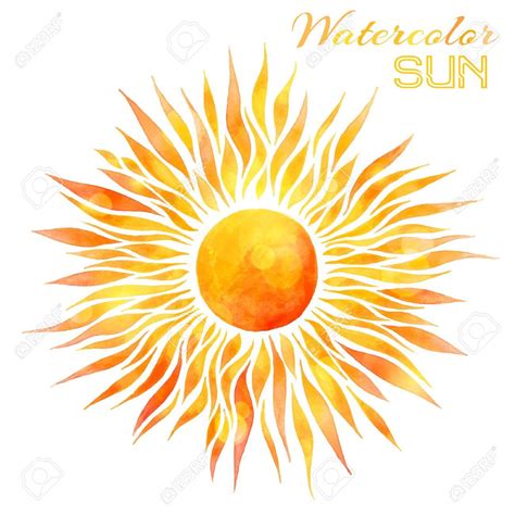 Watercolor Sun Vector Illustration Hand Drawn Bright Watercolor