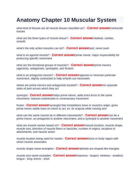 Anatomy Chapter 10 Muscular System Exams Nursing Docsity