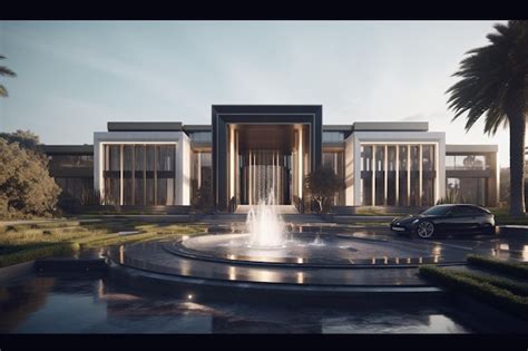 Premium AI Image | A building with a fountain in front of it