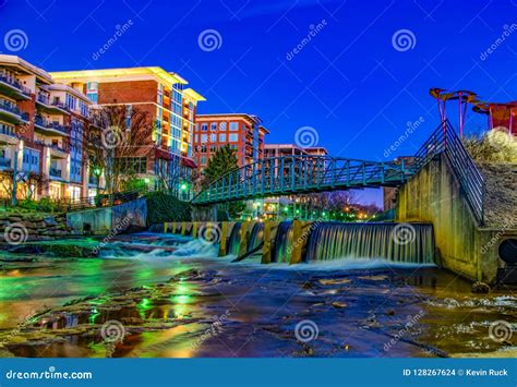 Reedy River And Riverplace Bridge In Downtown Greenville South Stock