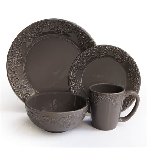 American Atelier Grey 16-piece Dinnerware Set - 14076370 - Overstock ...