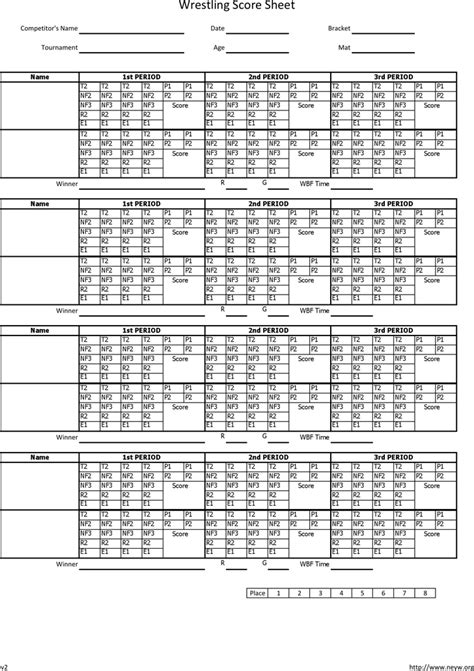 Printable Wrestling Score Sheets