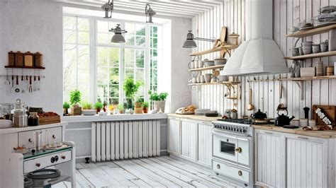 Interior Of Kitchen In Rustic Style With Vintage Kitchen Ware And