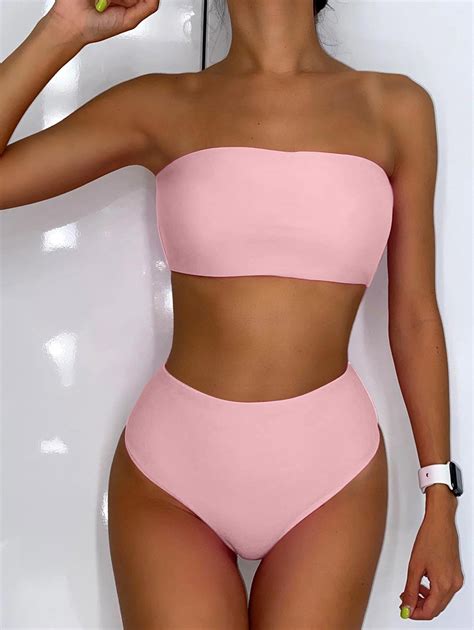 Zaful Boning Side Strapless Bikini Set Pink S Walmart