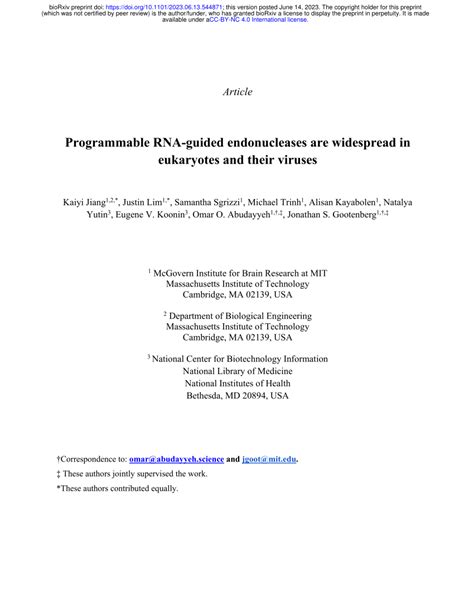 Pdf Programmable Rna Guided Endonucleases Are Widespread In Eukaryotes And Their Viruses