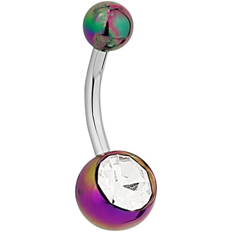 Surgical Steel Metallic Rainbow Jeweled Acrylic Belly Button Ring Forbidden Body Jewelry