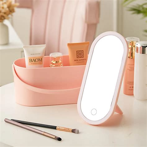 Livingandhome Pink Portable Vanity Travel Makeup Box With Led Lighted