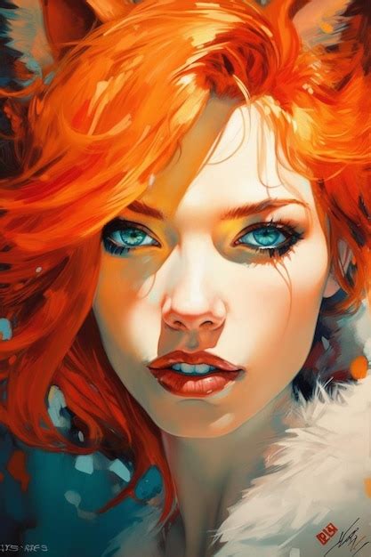 Premium Photo A Painting Of A Woman With Bright Red Hair And Blue Eyes