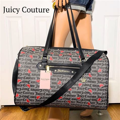 Juicy Couture Gothic Logo Heart Print Weekender Duffel Travel Bag