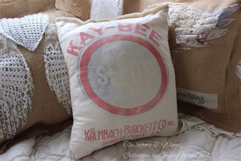 Kay Bee Vintage Seed Sack Pillow Farmhouse Decor Grain Sack