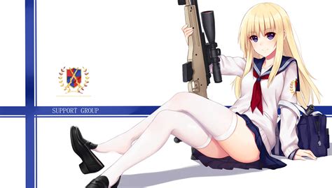 Wallpaper Gun Blonde Long Hair Anime Girls Weapon Stockings