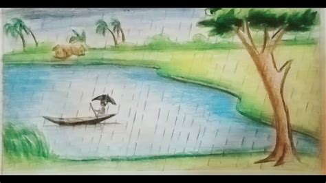 How To Draw A Scenery Of Rainy Season Step By Step Very Easy Art