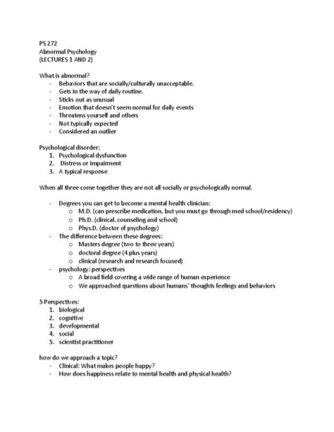 Ps Lectures And Lecture Notes Ps Abnormal