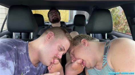 Car Ride Turns Into A Foot Licking And Worshipping Threesome