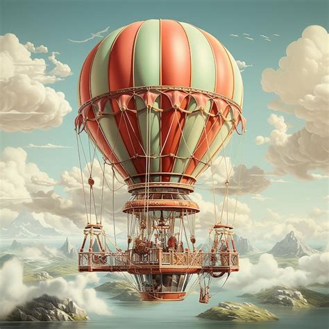 Premium Photo Hyperrealistic Retro Hot Air Balloon Illustration