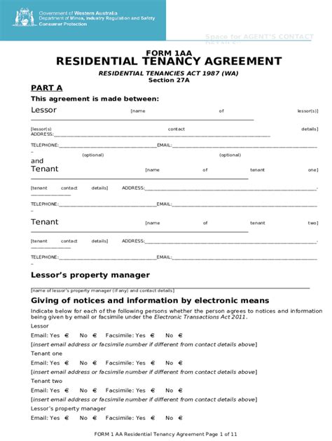 Residential Tenancy Agreement Aa Commerce Wa Doc Template Pdffiller