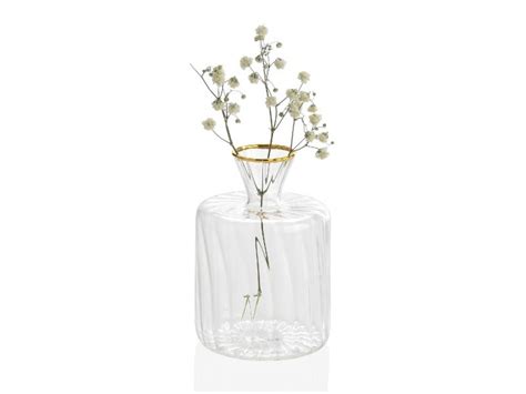 Mini Vase En Verre Stri Et Dor H Cm Vente De Wadiga Conforama