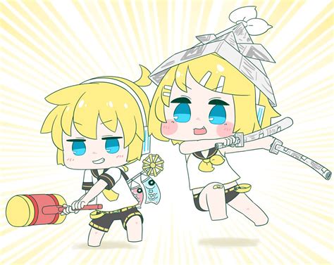 Kagamine Len Kagamine Rin Blonde Hair 1boy 1girl Black Sailor Collar