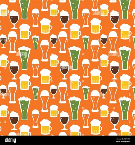 Seamless Beer Pattern Beer Mugs And Glasses On An Orange Background