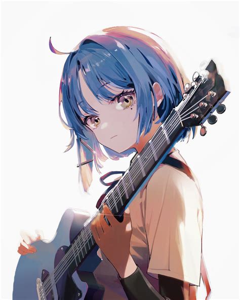 Safebooru 1girl Absurdres Bangs Bass Guitar Blue Hair Bocchi The Rock Closed Mouth Collared