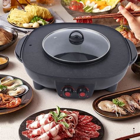 Luernas Hot Pots Électriques En Hot Pot Et Grill Multifonction Double Séparation Barbecue
