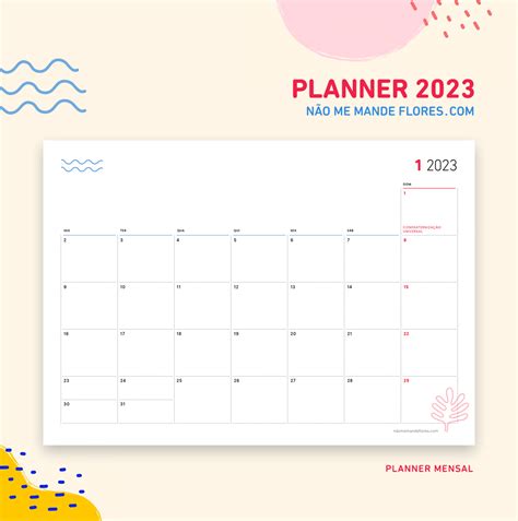 Planner Mensal Semanal Di Rio E Mais