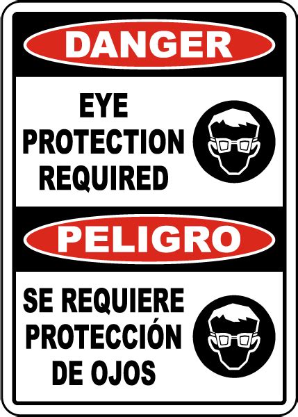 Bilingual Danger Eye Protection Required Sign Save 10 Instantly