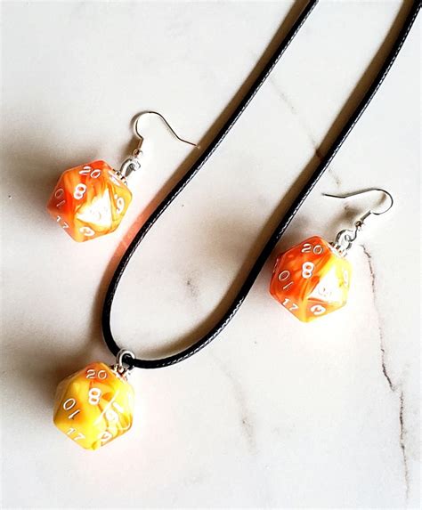 Orange D20 Necklace Set Etsy