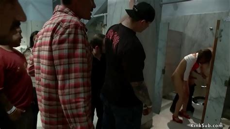 Princess Donna Dolore Makes Brunette Slut Vicki Chase Pissing In Public Restroom Then Fucking Mr