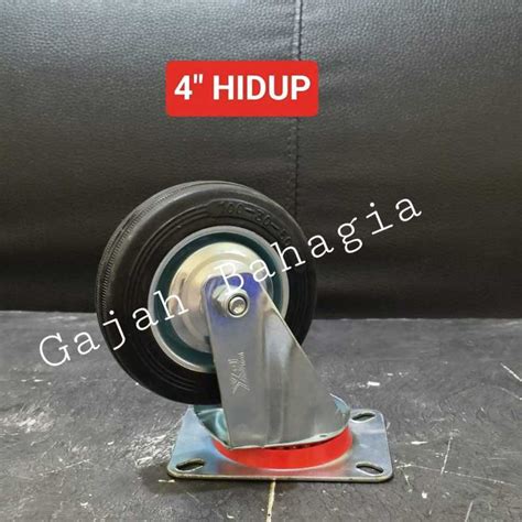 Jual Roda Troli Inch Karet Hitam Mati Hidup Rem Caster Kastor