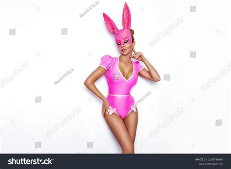 Sexy Blonde Woman Posing Latex Pink Stock Photo Shutterstock