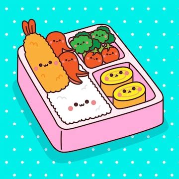 Premium Vector | Vector kawaii bento japanese lunch box illustration