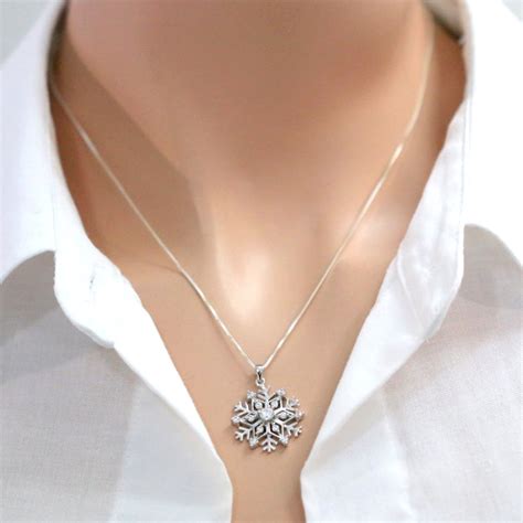 Sterling Silver Snowflake Necklace Gift For Her Winter Etsy