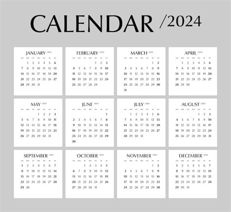 Calendario 2024 semana de diseño mínimo comienzo de domingo plantilla