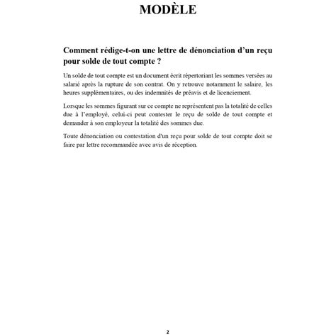 Lettre De D Nonciation Dun Re U Pour Solde De Tout Compte Profession