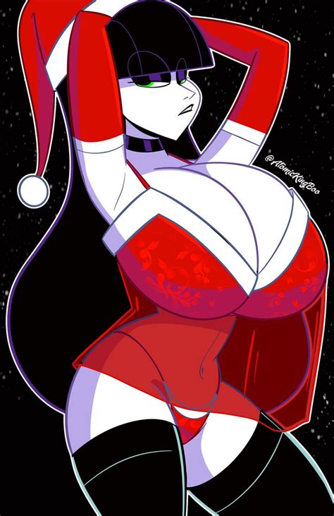 Xbooru Girl Atomickingboo Big Breasts Black Hair Breasts Christmas