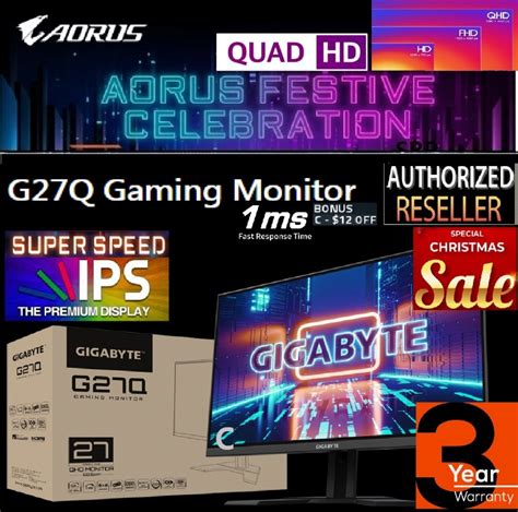 GIGABYTE G27Q G27Q-EK 27" QHD Monitor 144Hz 1ms, NVIDIA® G-SYNC®, AMD ...