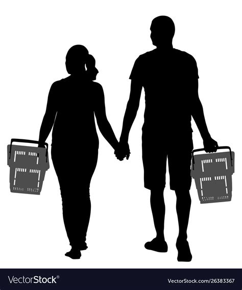 Couple Holding Hand In Shopping Market Silhouette Vector Image